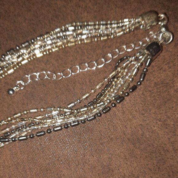 Tri color knotted multistrand necklace EUC women's costume silver black gold - Picture 11 of 13